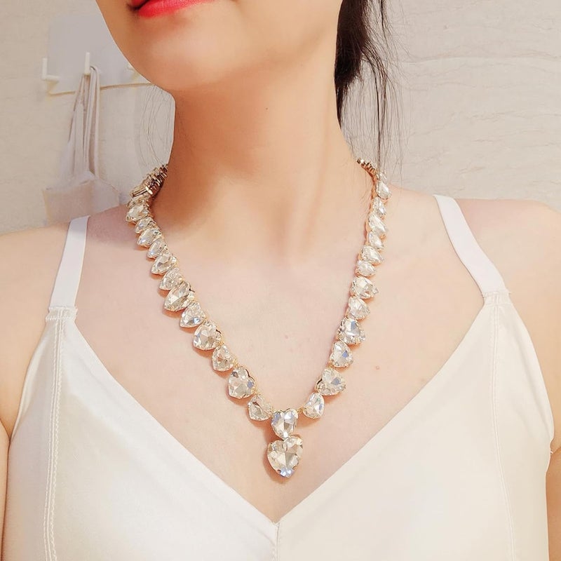 WEWE Crystal Rhinestone Choker Collar Necklace For Women Emerald Statement Piece Sparkly Colorful Crystal Neck Gold Chain Necklace - Image 4